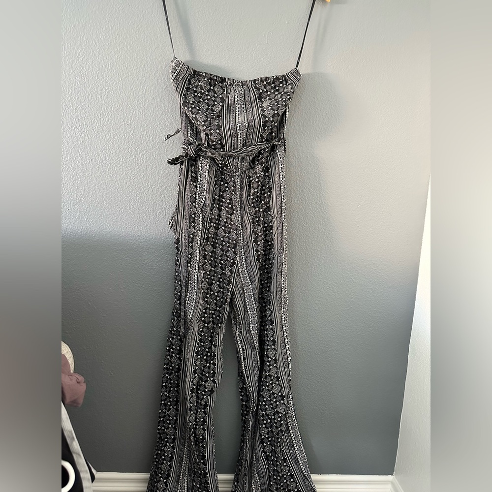 Black and white strapless jumpsuit